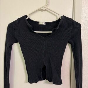 Junie Ribbed Long Sleeve Crop Top Dark Gray